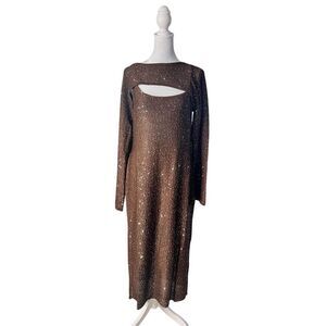 Misa Los Angeles Women's Chocolate Lisette Sequin Midi Cocktail Dress Large NWT